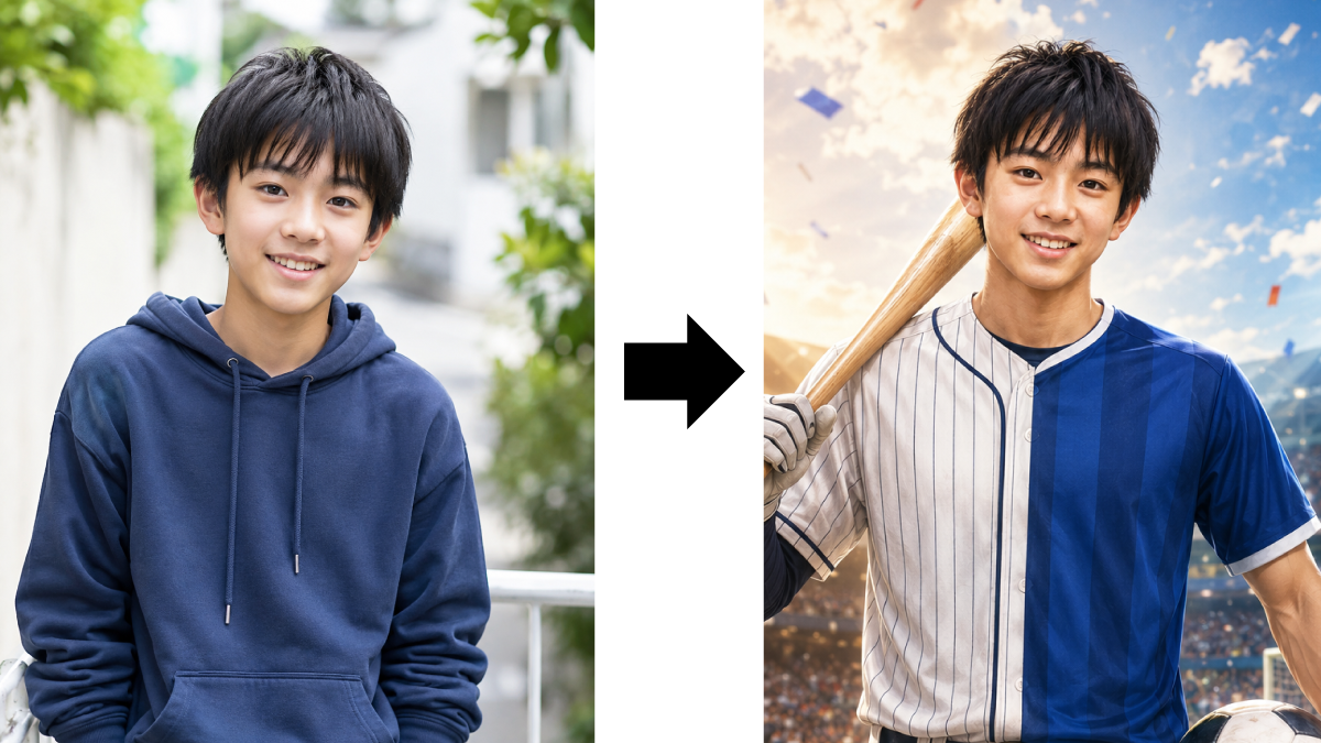 野球選手とサッカー選手になった生成結果