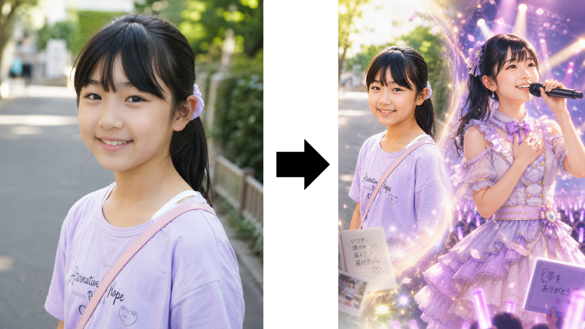 今の自分とアイドルになった未来の生成結果